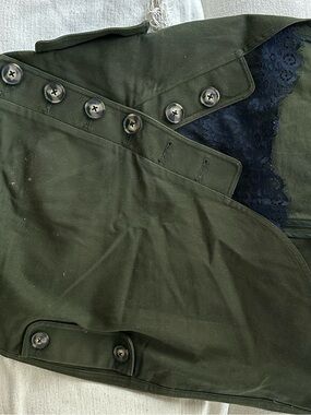 Self-Portrait Olive Green Military Field Jacket with Lace Trim